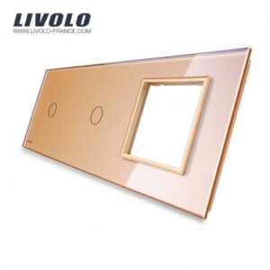 Plaque 2 boutons 1+1 et 1 prise – Livolo